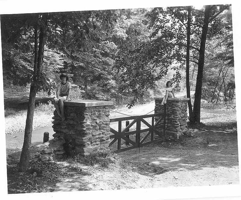 File0256b.jpg - Camelot East Entrance; 1st Period, 1952. Blue Creek in background, and road toward Galahad site.